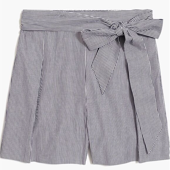 J. Crew Factory Striped Cotton Paper Bag Shorts with Bow Detail - Picture 1 of 7